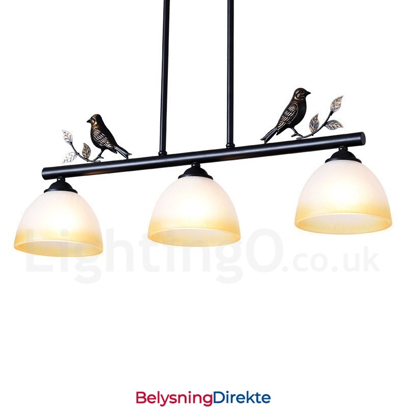 Retro Rustik Stål Pendellampe Med 3 Lys Og Glassskjerm