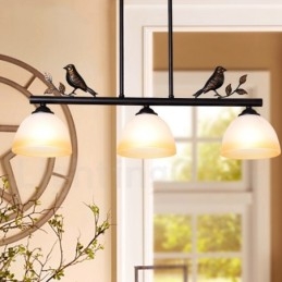 Retro Rustik Stål Pendellampe Med 3 Lys Og Glassskjerm