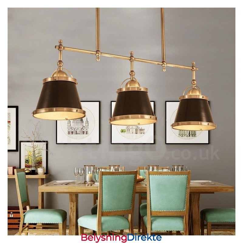 Retro Rustik Luksuriøs Messing Pendellampe Med 3 Lys Og Messingskjerm
