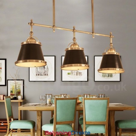 Retro Rustik Luksuriøs Messing Pendellampe Med 3 Lys Og Messingskjerm