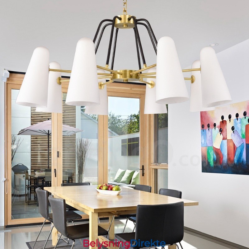 8 Lys Retro Rustikk Luksuriøs Messing Pendellampe Med Glassskjerm