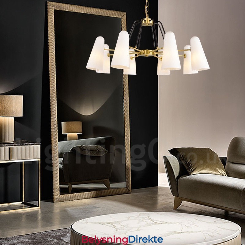 8 Lys Retro Rustikk Luksuriøs Messing Pendellampe Med Glassskjerm