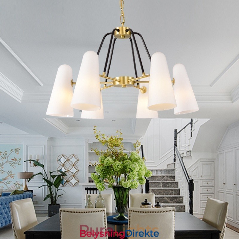 Retro Rustik Luksuriøs Messing Pendellampe Med 6 Lys Og Glassskjerm