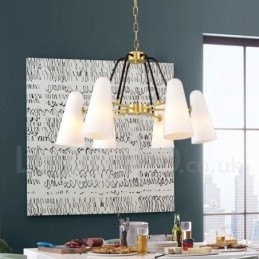 Retro Rustik Luksuriøs Messing Pendellampe Med 6 Lys Og Glassskjerm