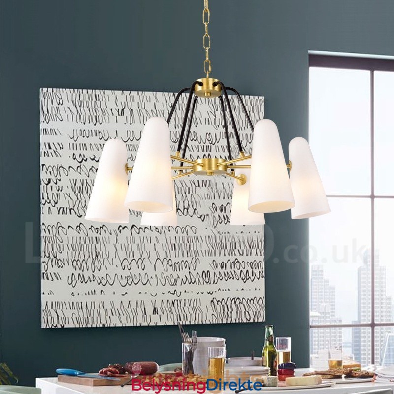 Retro Rustik Luksuriøs Messing Pendellampe Med 6 Lys Og Glassskjerm