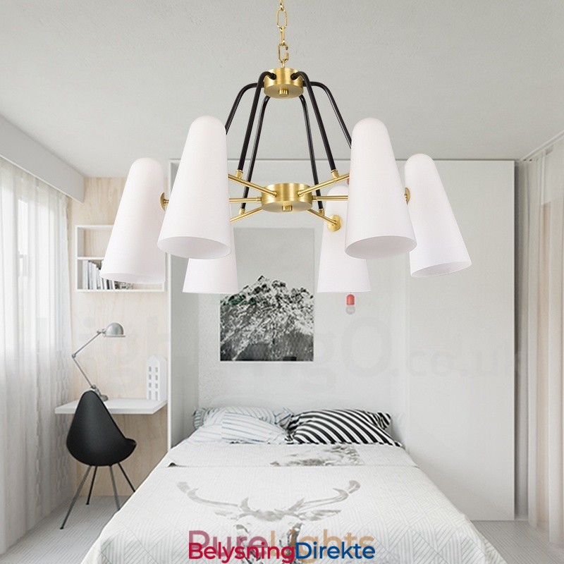 Retro Rustik Luksuriøs Messing Pendellampe Med 6 Lys Og Glassskjerm