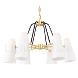 Retro Rustik Luksuriøs Messing Pendellampe Med 6 Lys Og Glassskjerm