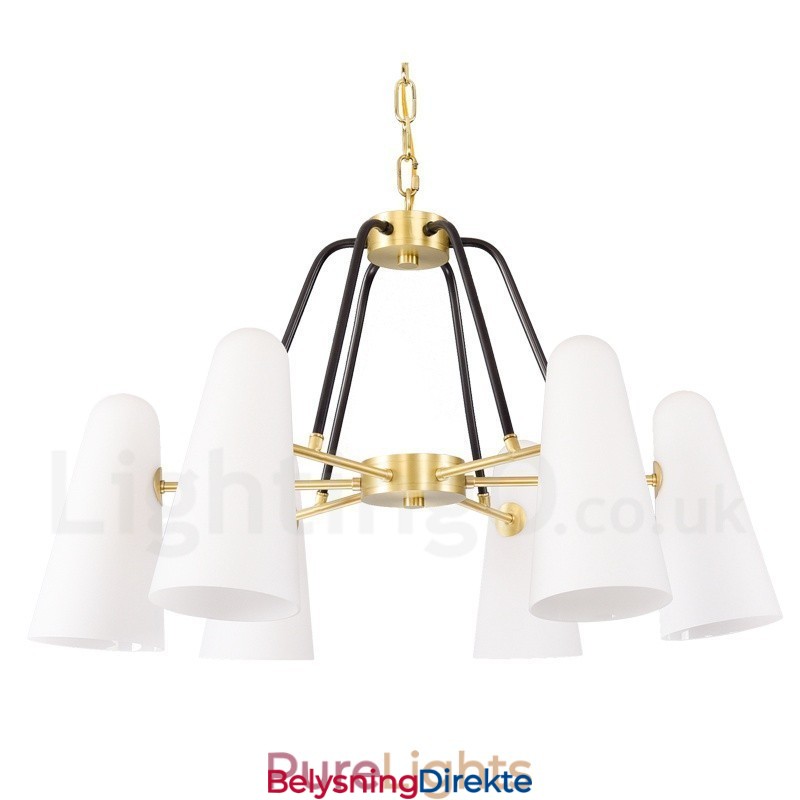 Retro Rustik Luksuriøs Messing Pendellampe Med 6 Lys Og Glassskjerm