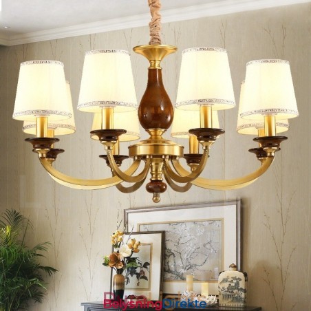 8 Lys Retro Rustikk Luksuriøs Messing Pendellampe Med Glassskjerm