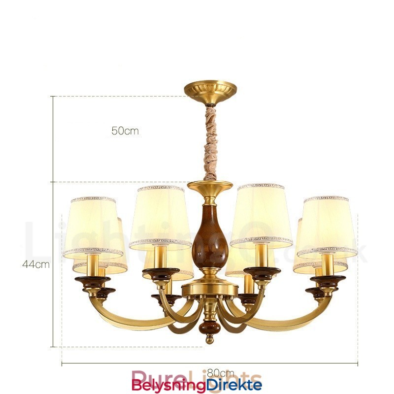8 Lys Retro Rustikk Luksuriøs Messing Pendellampe Med Glassskjerm