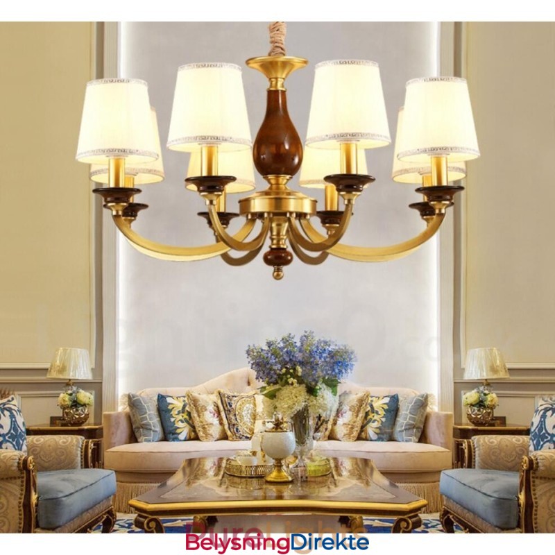 8 Lys Retro Rustikk Luksuriøs Messing Pendellampe Med Glassskjerm