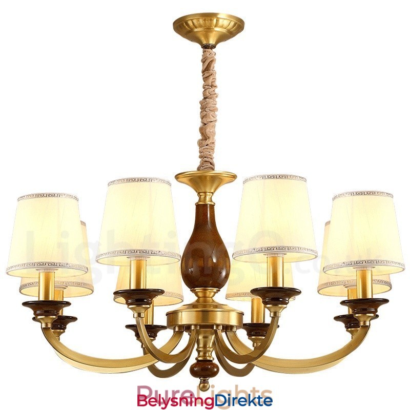 8 Lys Retro Rustikk Luksuriøs Messing Pendellampe Med Glassskjerm