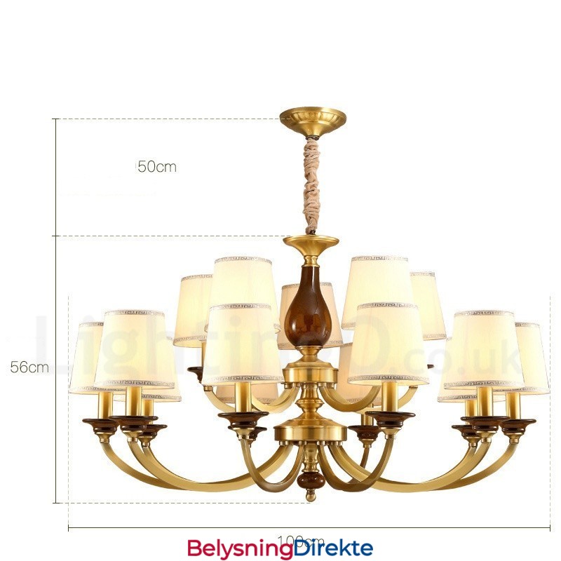 15 Lys Retro Rustikk Luksuriøs Messing Pendellampe Med Glassskjerm