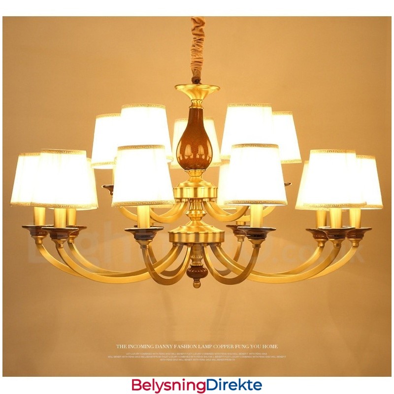 15 Lys Retro Rustikk Luksuriøs Messing Pendellampe Med Glassskjerm