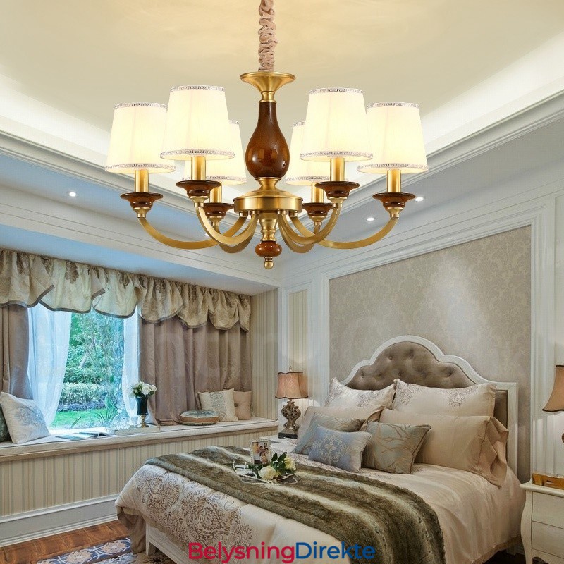 Retro Rustik Luksuriøs Messing Pendellampe Med 6 Lys Og Glassskjerm