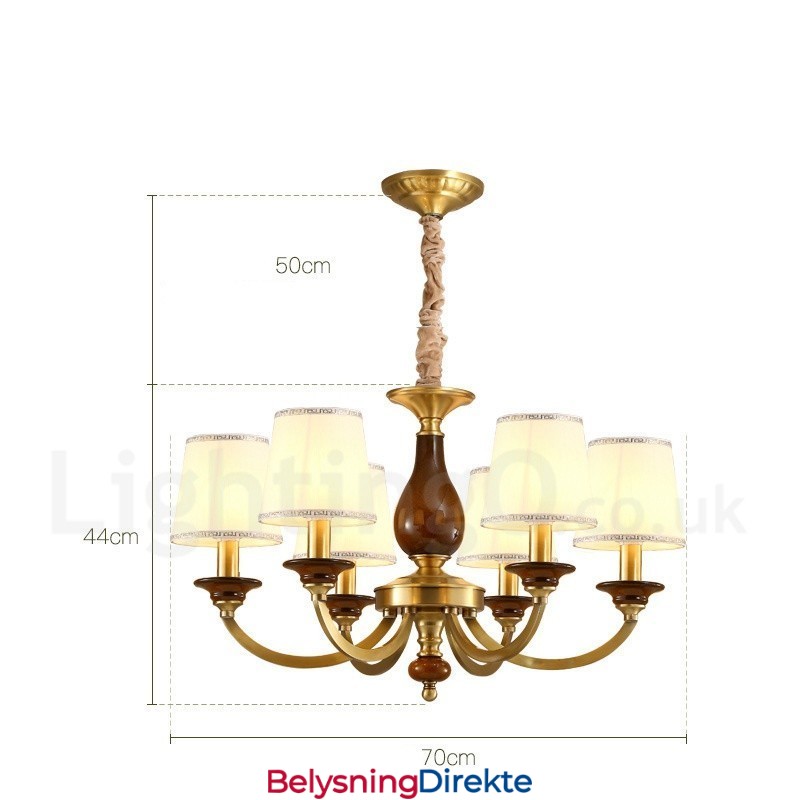 Retro Rustik Luksuriøs Messing Pendellampe Med 6 Lys Og Glassskjerm