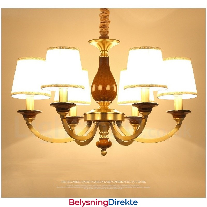 Retro Rustik Luksuriøs Messing Pendellampe Med 6 Lys Og Glassskjerm