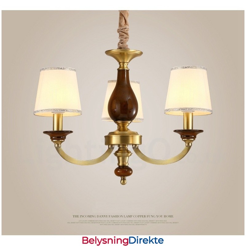 Retro Rustikk Luksuriøs Messing Pendellampe Med 3 Lys Og Glassskjerm
