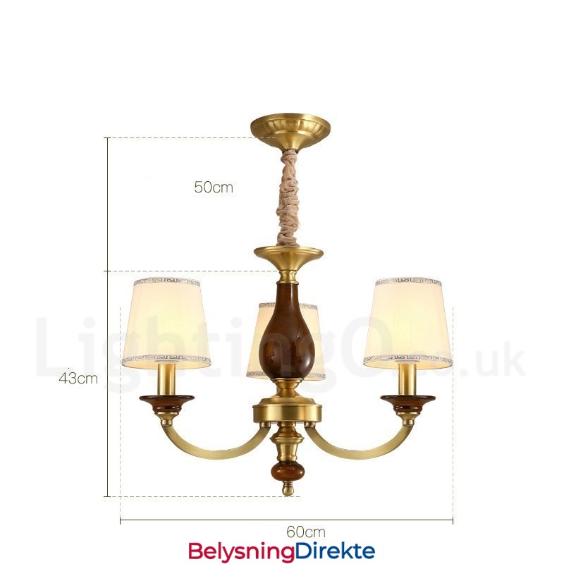 Retro Rustikk Luksuriøs Messing Pendellampe Med 3 Lys Og Glassskjerm
