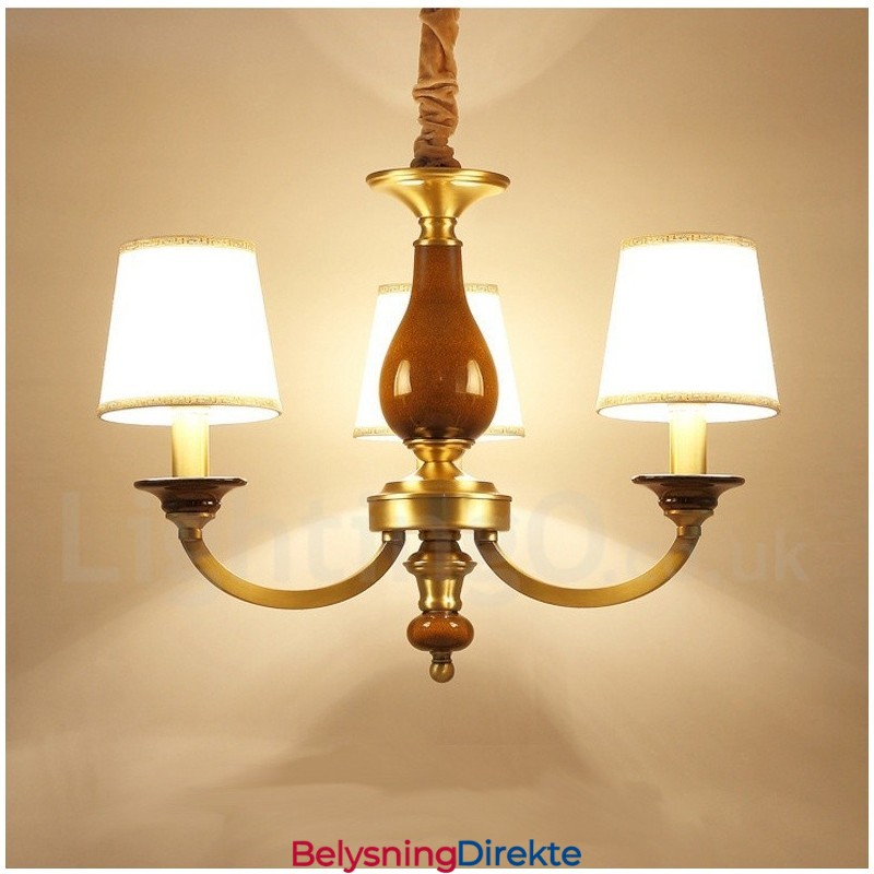 Retro Rustikk Luksuriøs Messing Pendellampe Med 3 Lys Og Glassskjerm