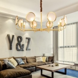 8 Lys Retro Rustikk Luksuriøs Messing Pendellampe Med Glassskjerm