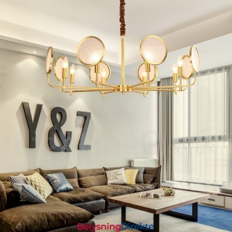 8 Lys Retro Rustikk Luksuriøs Messing Pendellampe Med Glassskjerm