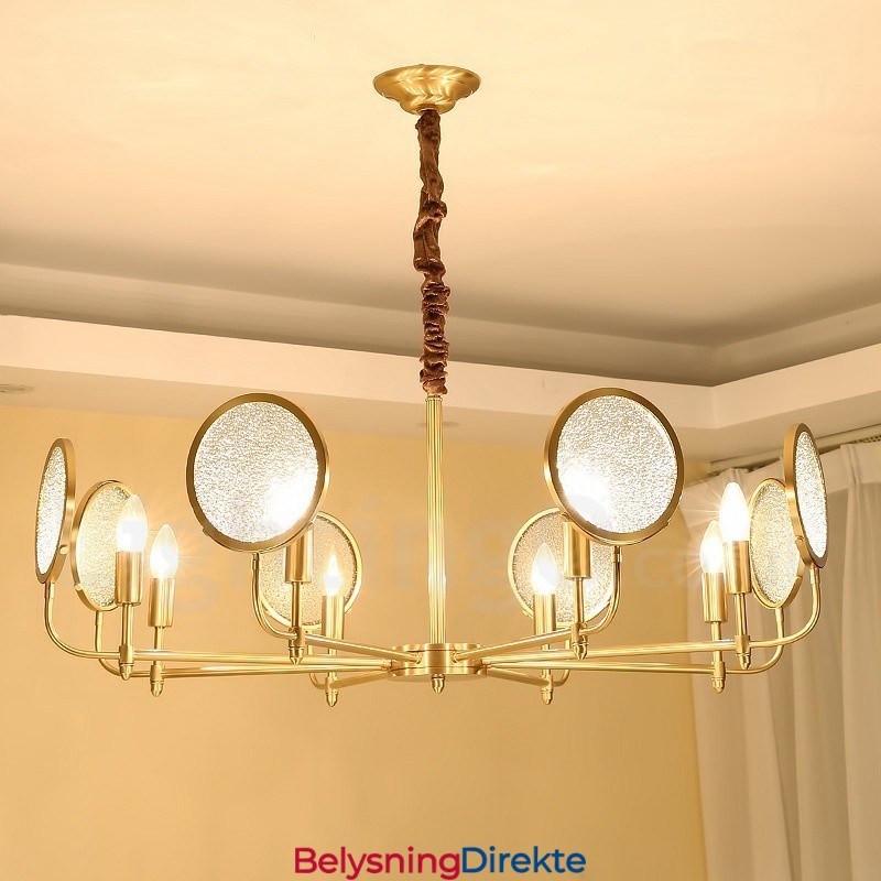8 Lys Retro Rustikk Luksuriøs Messing Pendellampe Med Glassskjerm