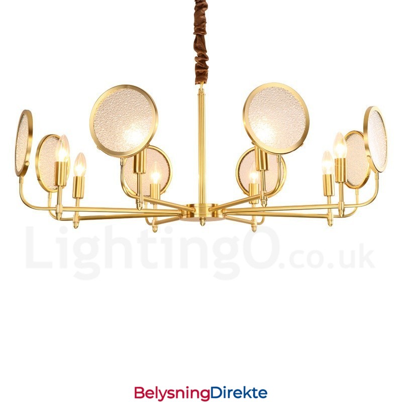 8 Lys Retro Rustikk Luksuriøs Messing Pendellampe Med Glassskjerm