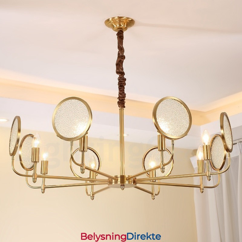 8 Lys Retro Rustikk Luksuriøs Messing Pendellampe Med Glassskjerm