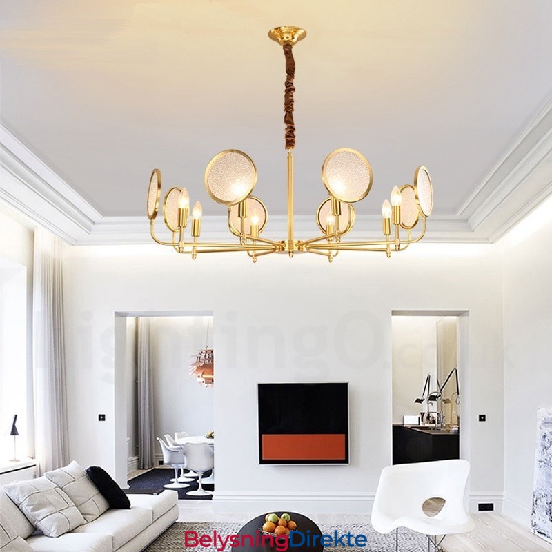 8 Lys Retro Rustikk Luksuriøs Messing Pendellampe Med Glassskjerm