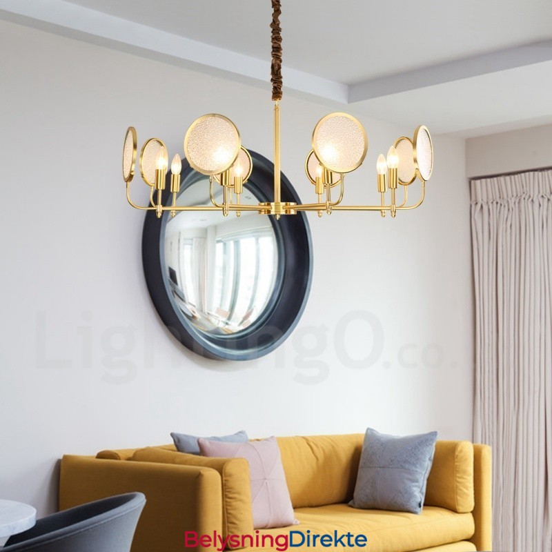 8 Lys Retro Rustikk Luksuriøs Messing Pendellampe Med Glassskjerm