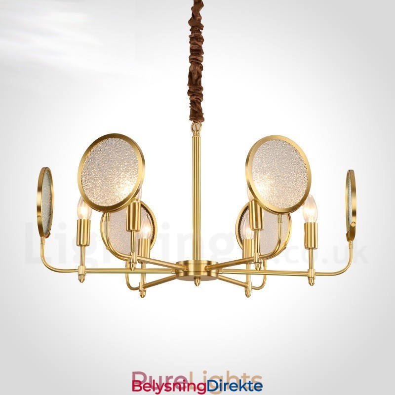 Retro Rustik Luksuriøs Messing Pendellampe Med 6 Lys Og Glassskjerm