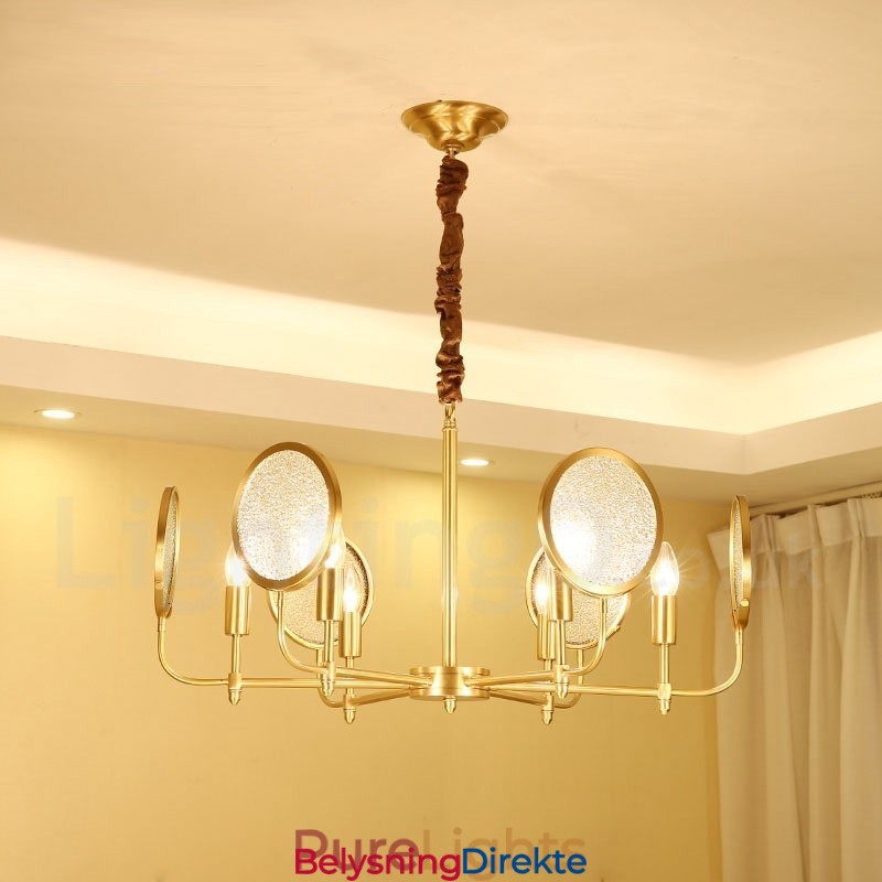 Retro Rustik Luksuriøs Messing Pendellampe Med 6 Lys Og Glassskjerm