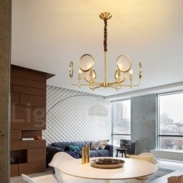 Retro Rustik Luksuriøs Messing Pendellampe Med 6 Lys Og Glassskjerm