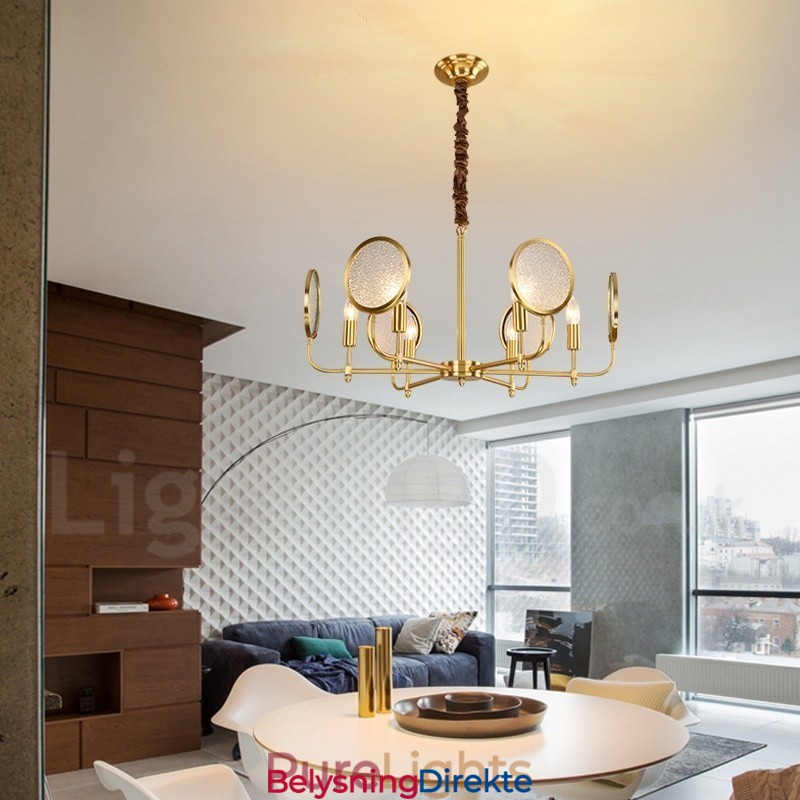 Retro Rustik Luksuriøs Messing Pendellampe Med 6 Lys Og Glassskjerm