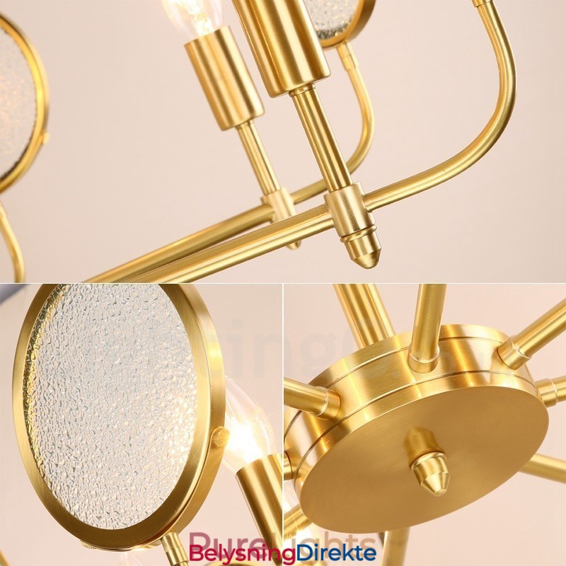 Retro Rustik Luksuriøs Messing Pendellampe Med 6 Lys Og Glassskjerm