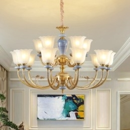 15 Lys Retro Rustikk Luksuriøs Messing Pendellampe Med Glassskjerm