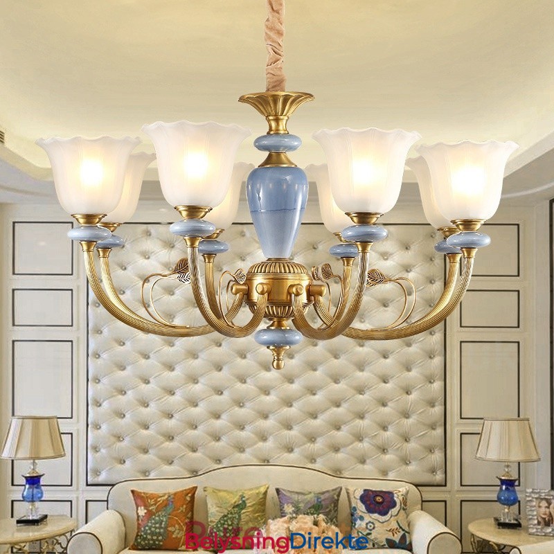 8 Lys Retro Rustikk Luksuriøs Messing Pendellampe Med Glassskjerm