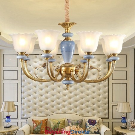 8 Lys Retro Rustikk Luksuriøs Messing Pendellampe Med Glassskjerm