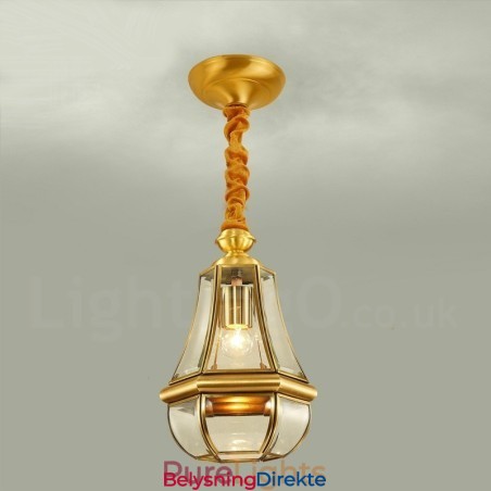 Retro Rustikk Luksuriøs Messing Pendellampe Med 1 Lys Og Glassskjerm