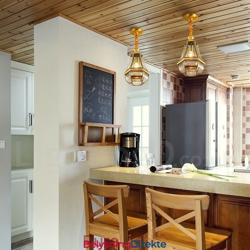 Retro Rustikk Luksuriøs Messing Pendellampe Med 1 Lys Og Glassskjerm