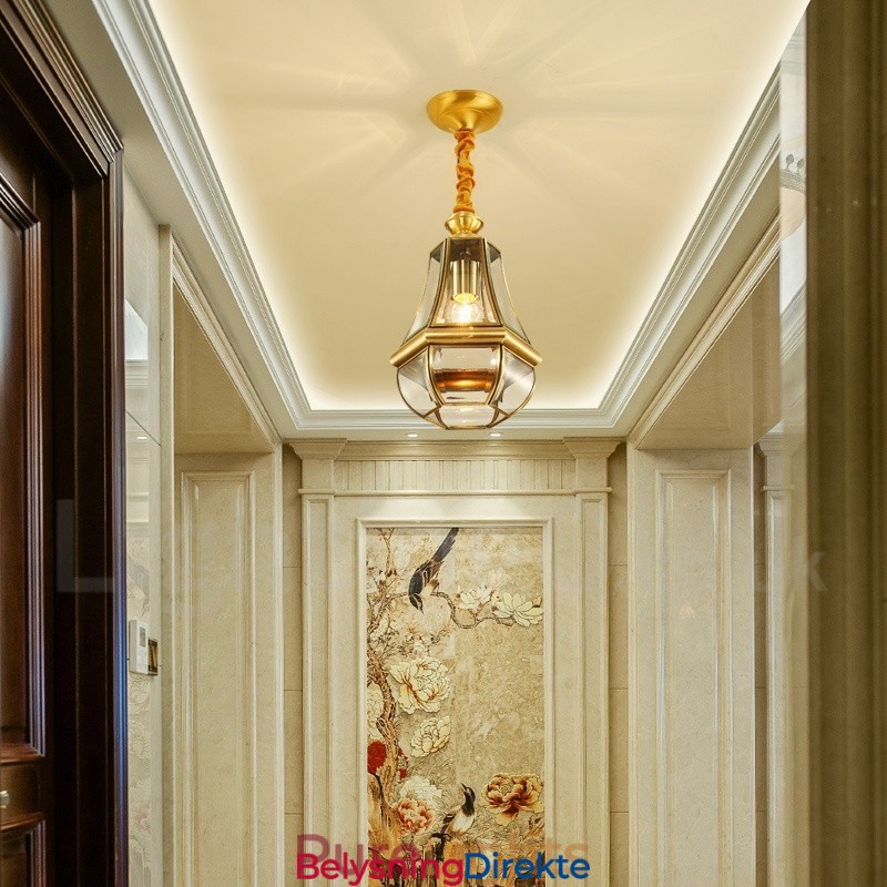 Retro Rustikk Luksuriøs Messing Pendellampe Med 1 Lys Og Glassskjerm