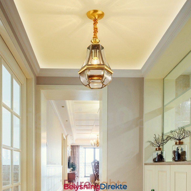 Retro Rustikk Luksuriøs Messing Pendellampe Med 1 Lys Og Glassskjerm