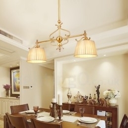 Retro Rustikk Luksuriøs Messing Pendellampe Med 2 Lys Og Stoffskjerm