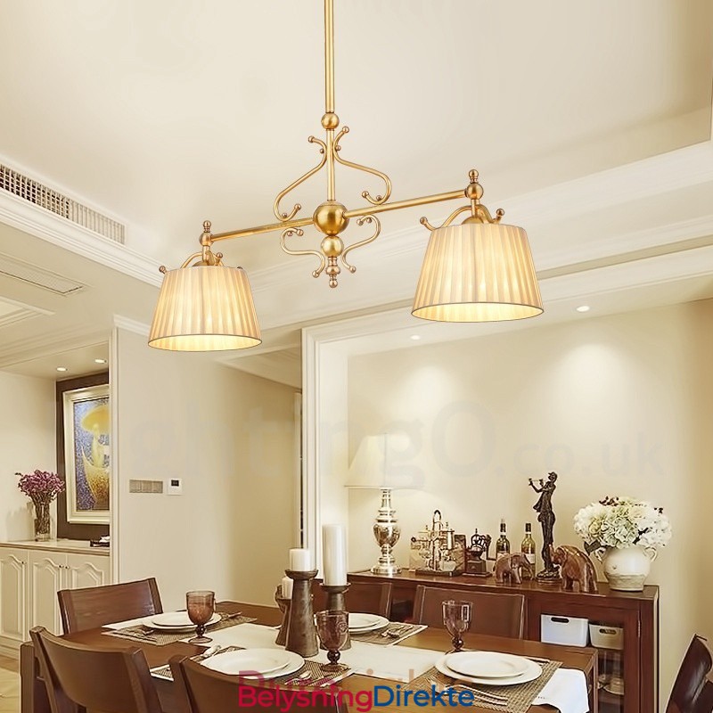 Retro Rustikk Luksuriøs Messing Pendellampe Med 2 Lys Og Stoffskjerm