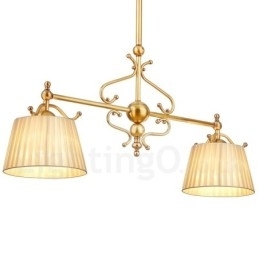 Retro Rustikk Luksuriøs Messing Pendellampe Med 2 Lys Og Stoffskjerm