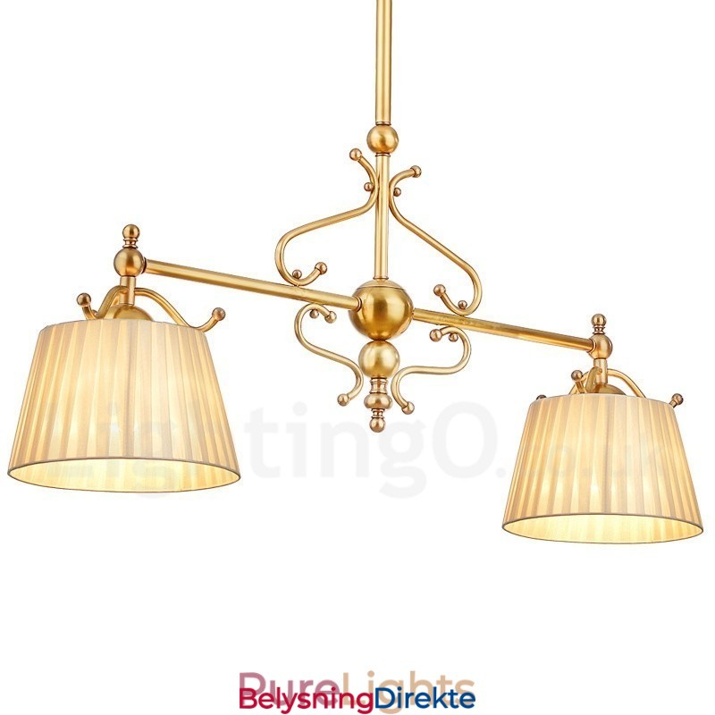 Retro Rustikk Luksuriøs Messing Pendellampe Med 2 Lys Og Stoffskjerm