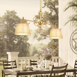 Retro Rustikk Luksuriøs Messing Pendellampe Med 2 Lys Og Stoffskjerm