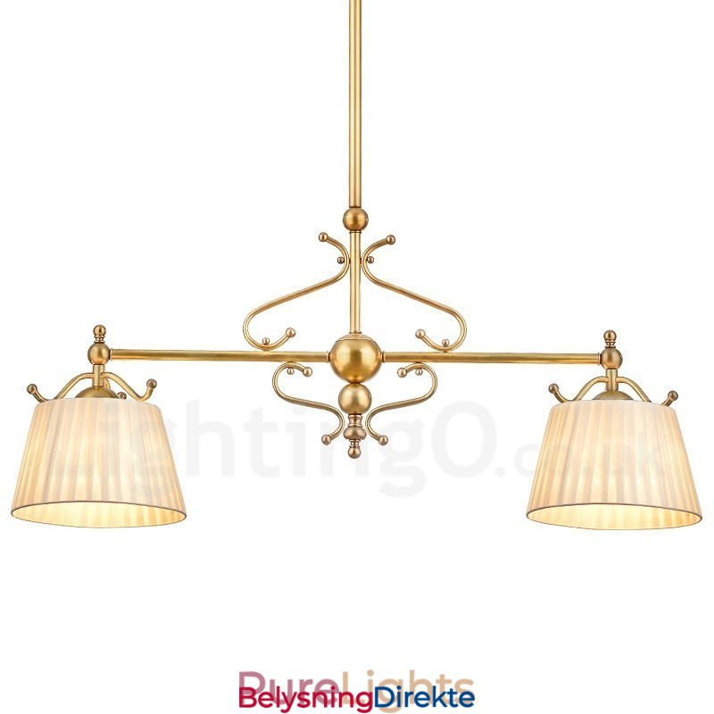 Retro Rustikk Luksuriøs Messing Pendellampe Med 2 Lys Og Stoffskjerm