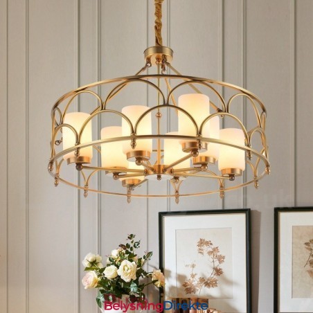 8 Lys Retro Rustikk Luksuriøs Messing Pendellampe Med Glassskjerm